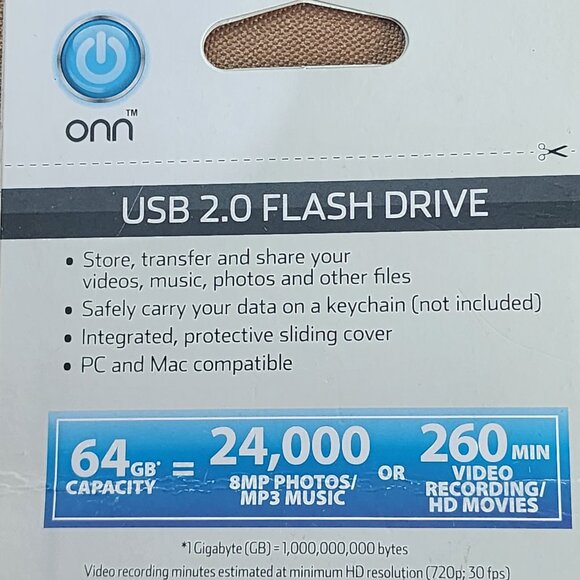 Onn USB 2.0 64GB Compact Storage with Protective Slider Design Flash Drive - Picture 11 of 16